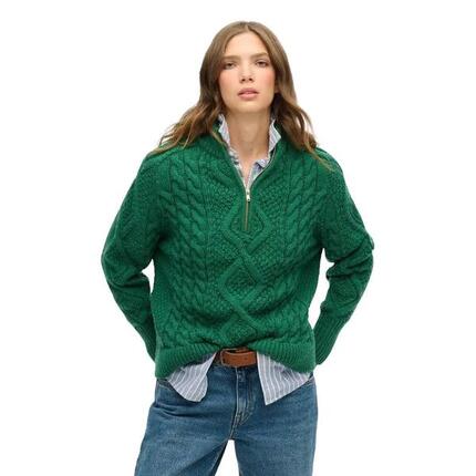Pull col zippé torsadé femme Superdry Aran
