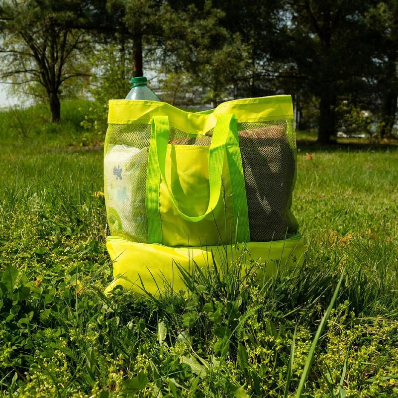 Geanta pentru plaja, 2 in 1, cu strat termoizolant, 20 l, 58x15x35 cm, verde