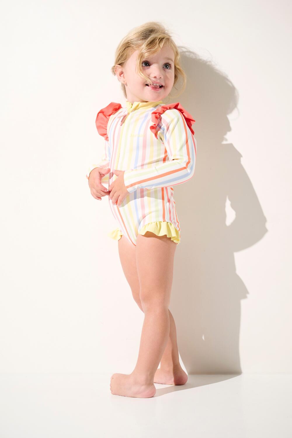 Maillot de bain 1 pièce manches longues anti-UV fille Multicolore, Flores 1/5