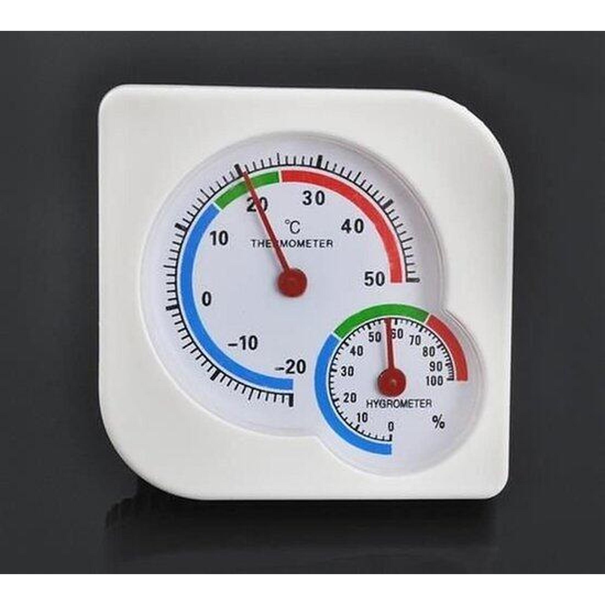 Termometru / higrometru analog, de la -20 la +50 grade Celsius , 7.5x1.3 cm, alb