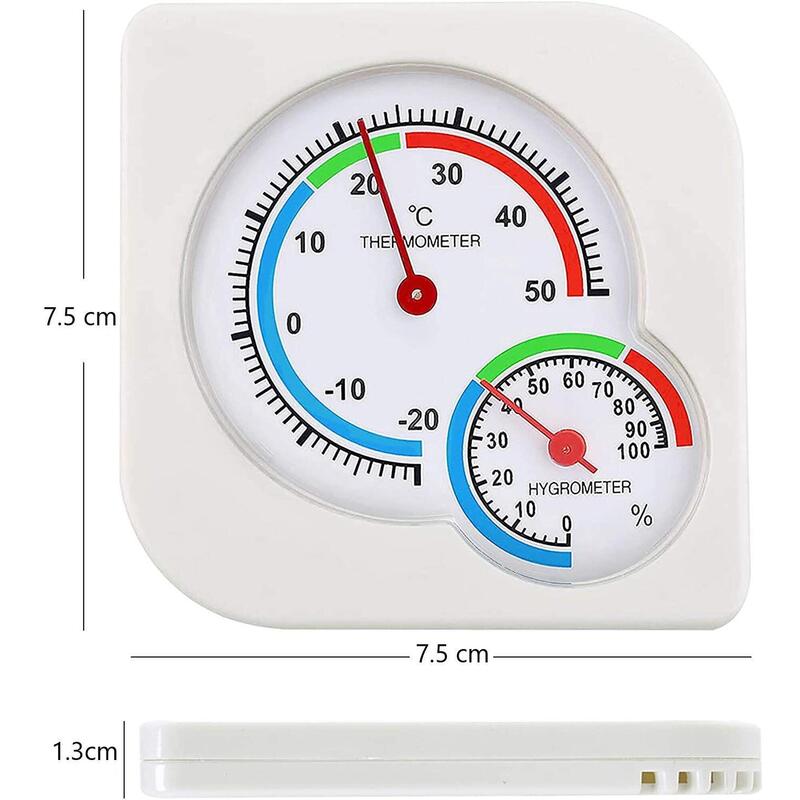 Termometru / higrometru analog, de la -20 la +50 grade Celsius , 7.5x1.3 cm, alb