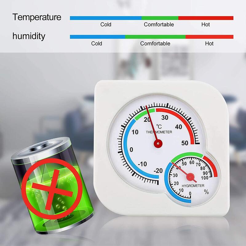 Termometru / higrometru analog, de la -20 la +50 grade Celsius , 7.5x1.3 cm, alb