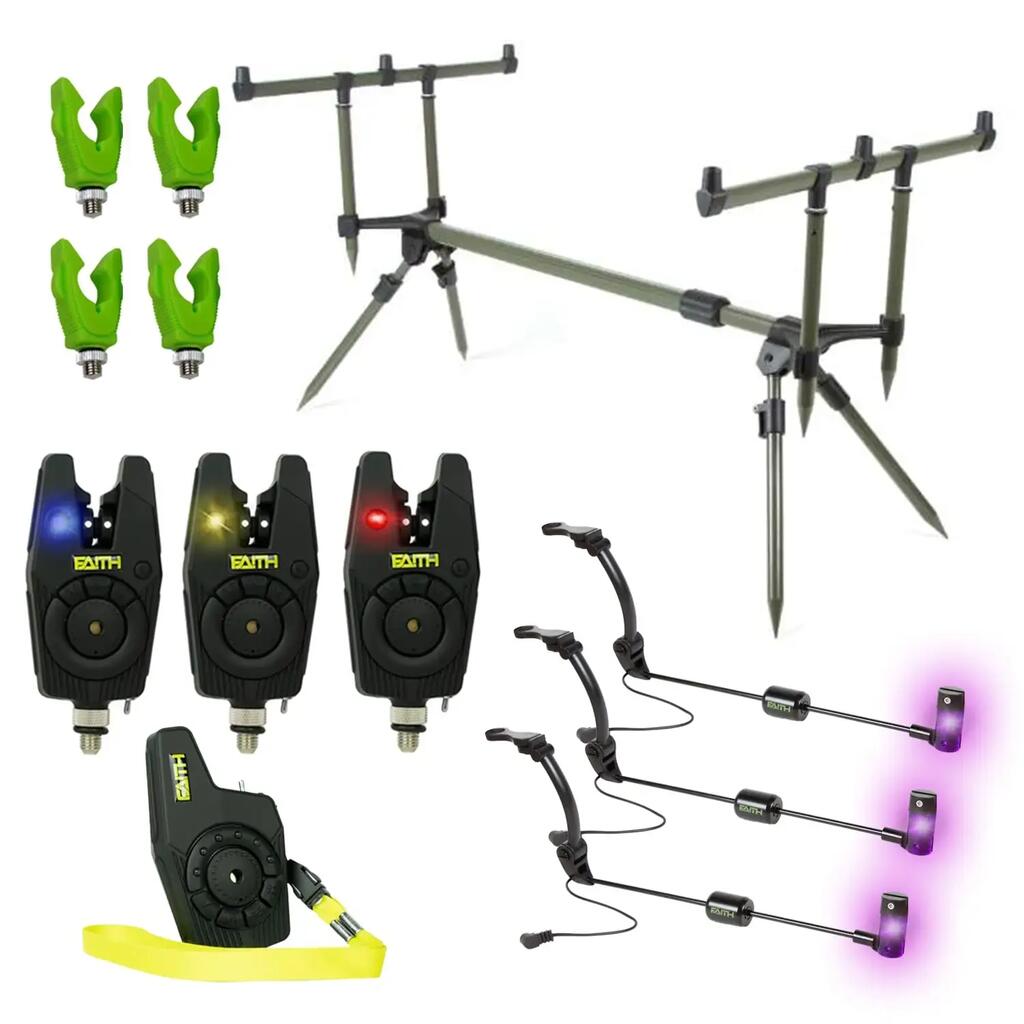 Deluxe 3 Rod Pod Set - 3 Bite Alarms and 3 Swingers - Green