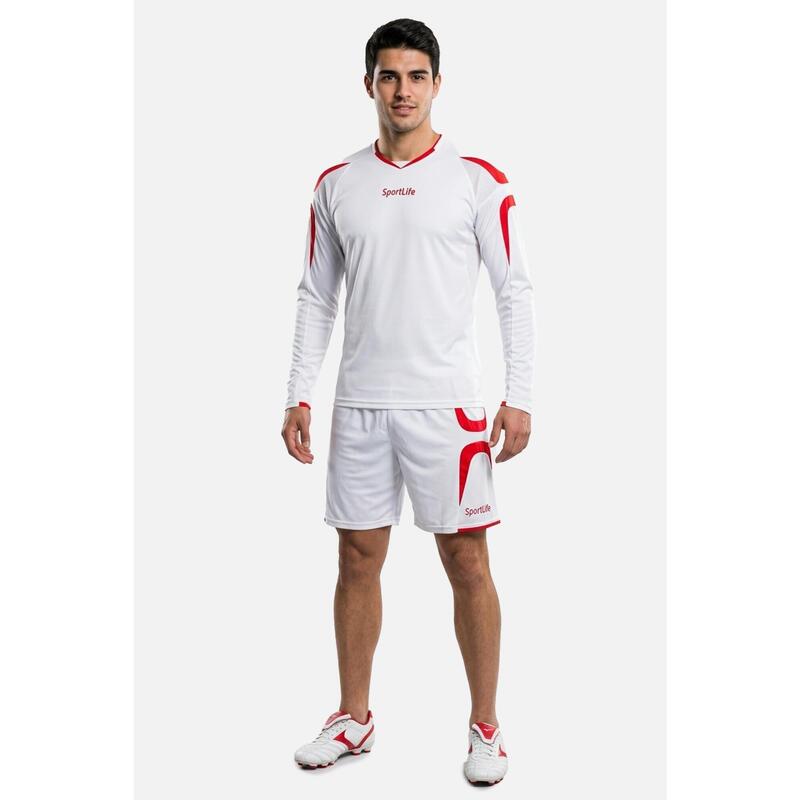 Set Tricou cu Maneca Lunga / Short Alb/Rosu