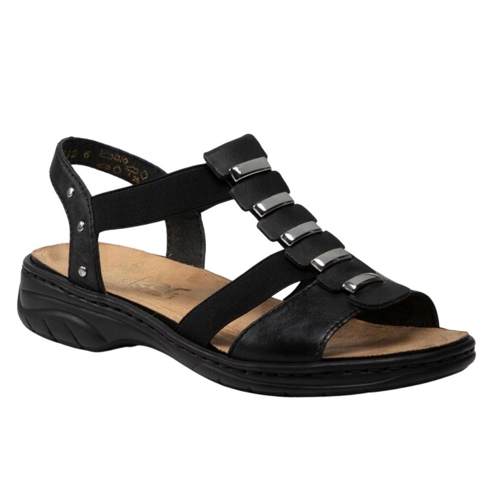 Womens/Ladies Roman Leather Sandals (Black)