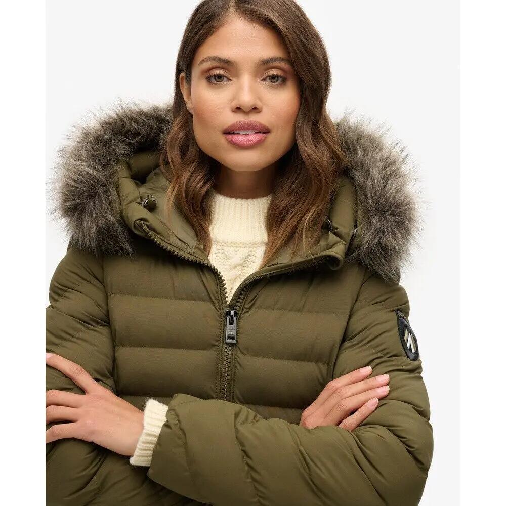 Lange Steppjacke mit Kapuze aus Kunstfell für Damen Superdry Fuji 6/7