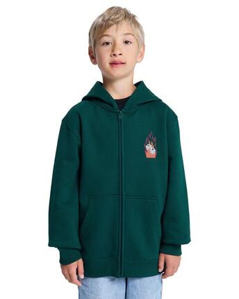 Sweat à capuche zippé BURNING DICE Vert Garçon