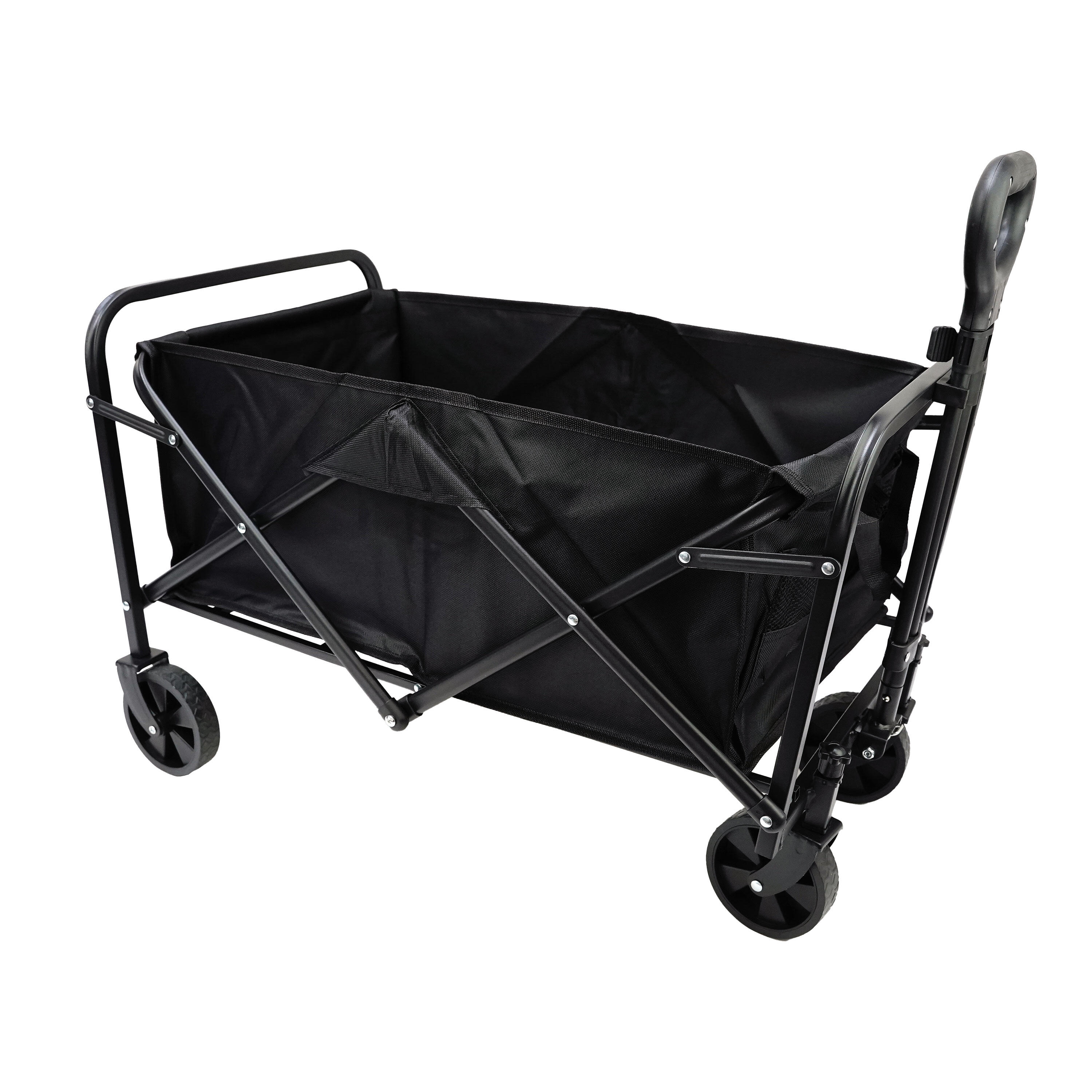 Carrinho Dobrável Preto 75x45x86 cm com Rodas 360°, Alça Ajustável e Porta-Copos 3/7