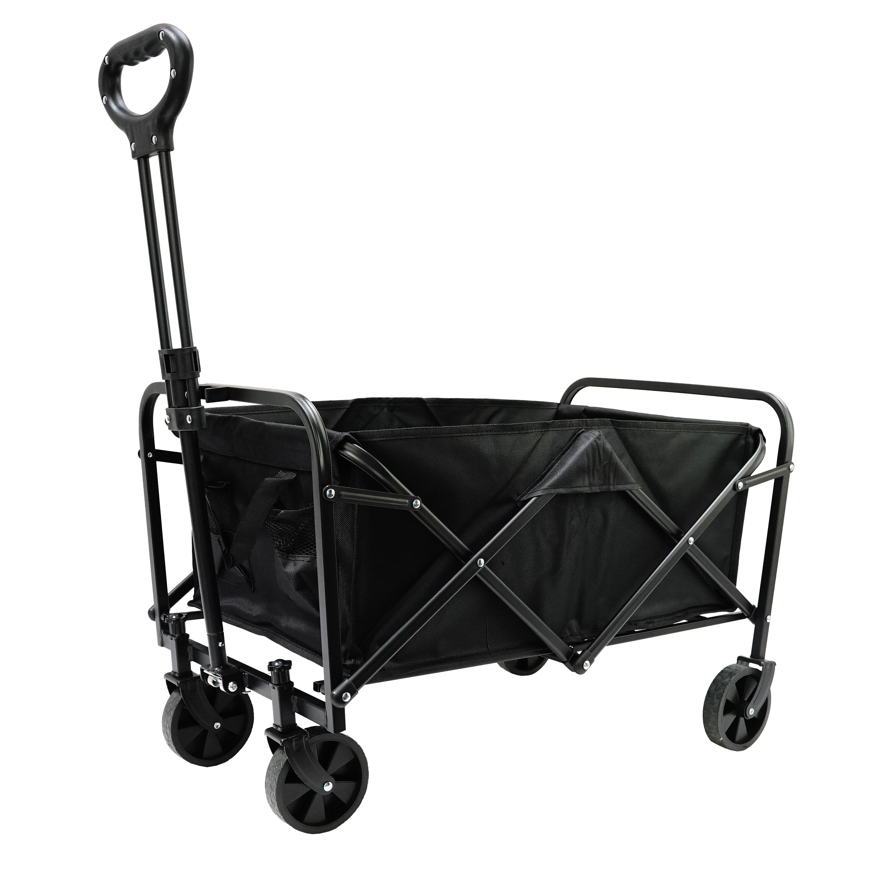 Carrinho Dobrável Preto 75x45x86 cm com Rodas 360°, Alça Ajustável e Porta-Copos 2/7