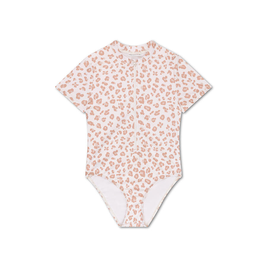 Swim Essentials Swimsuit Girls With Short Sleeves - Beige - Leopard 6/7