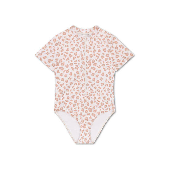 Maillot de bain anti-UV fille à manches courtes - beige - Leopard - 146/152