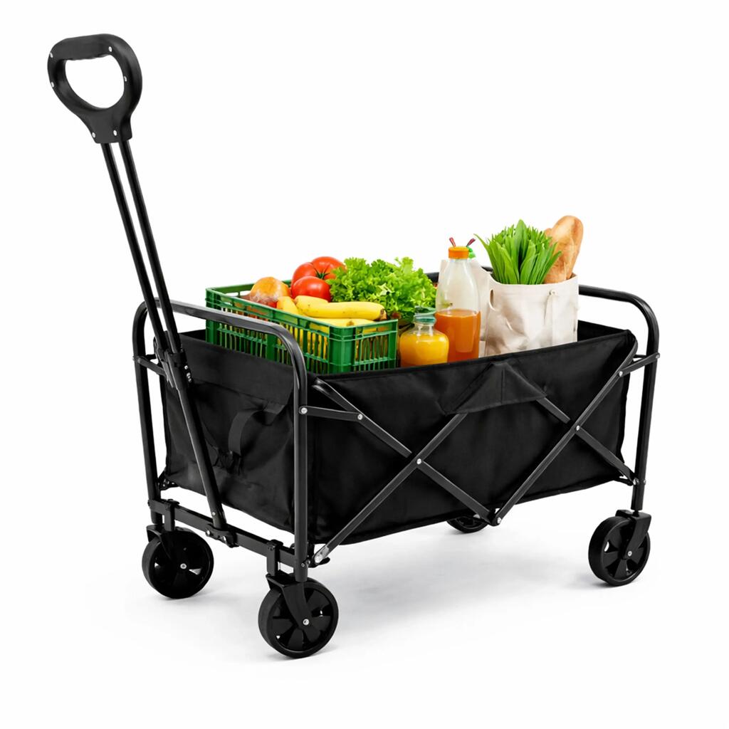 Foldable Wagon Cart Black - 75 x 45 x 86 cm - 600D Oxford - 5 Inch Wheels