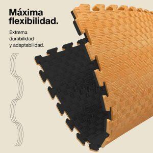 Tatami puzzle 1x1 m 2 cm – Modelo 5 linhas Madeira/Preto, EVA reversível 3/7