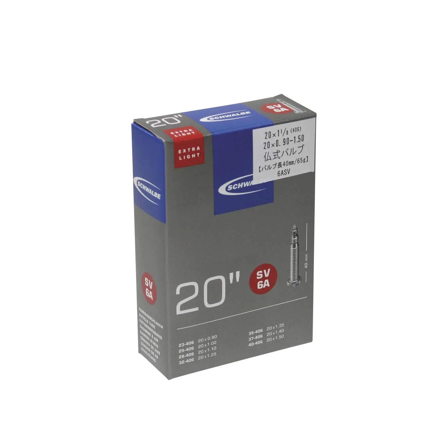Chambre à air extra légère valve presta Schwalbe 20x1 1/8-1.50 2/3
