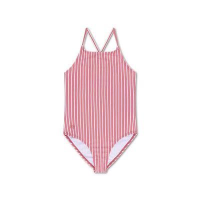 Swim Essentials Swimsuit Girls - Red/White Striped - Daisy Flower - 74/80