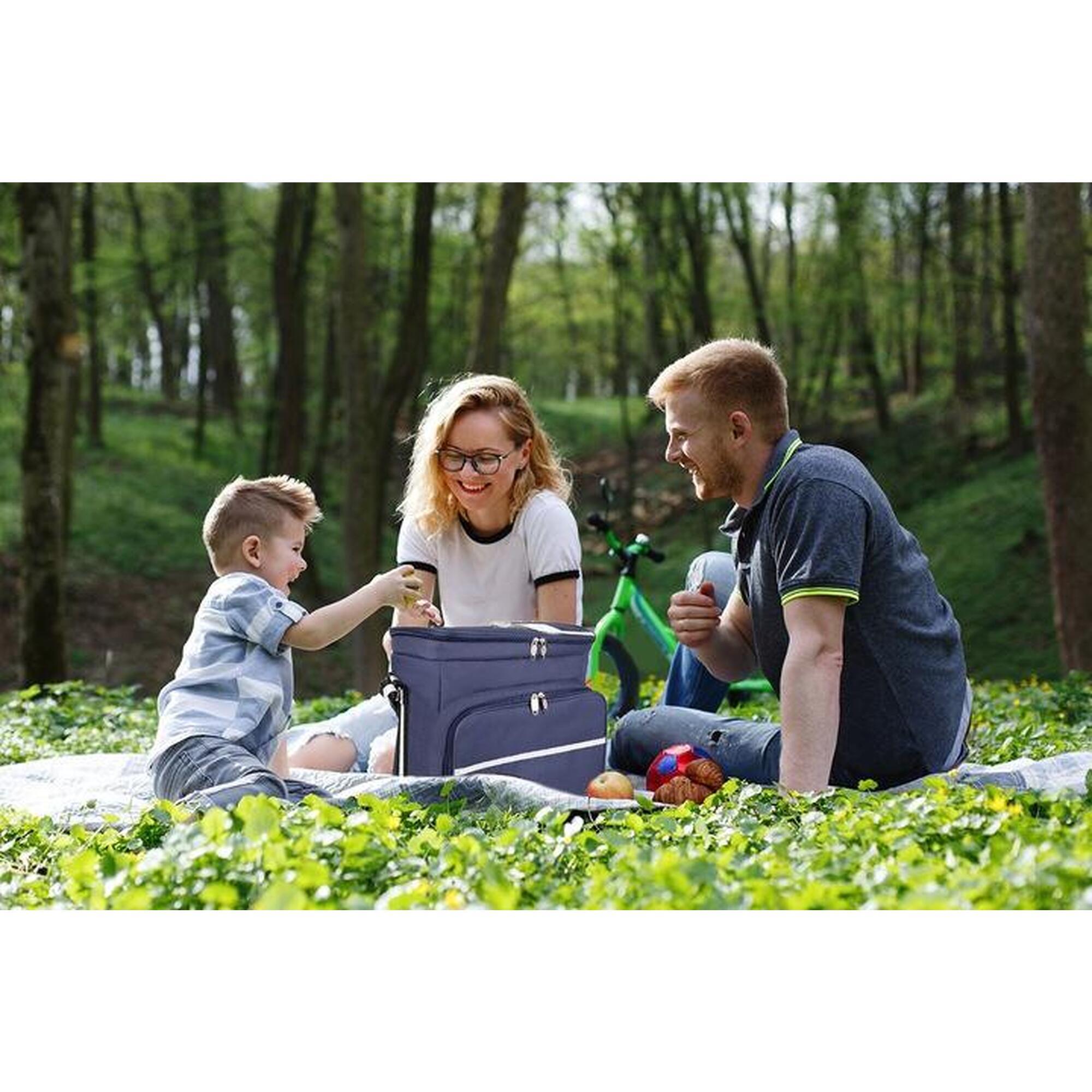 Geanta termica, pentru picnic, curea de umar, albastra, 35x23x35 cm