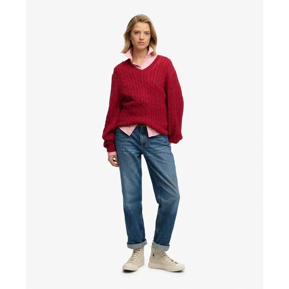 Oversized V-hals kabeltrui voor dames Superdry 2/5