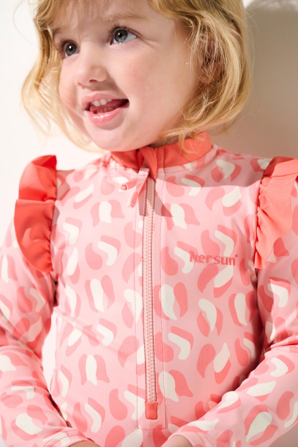 Maillot de bain 1 pièce manches longues anti-UV fille (2-4 ans) Rose, Flores 2/4