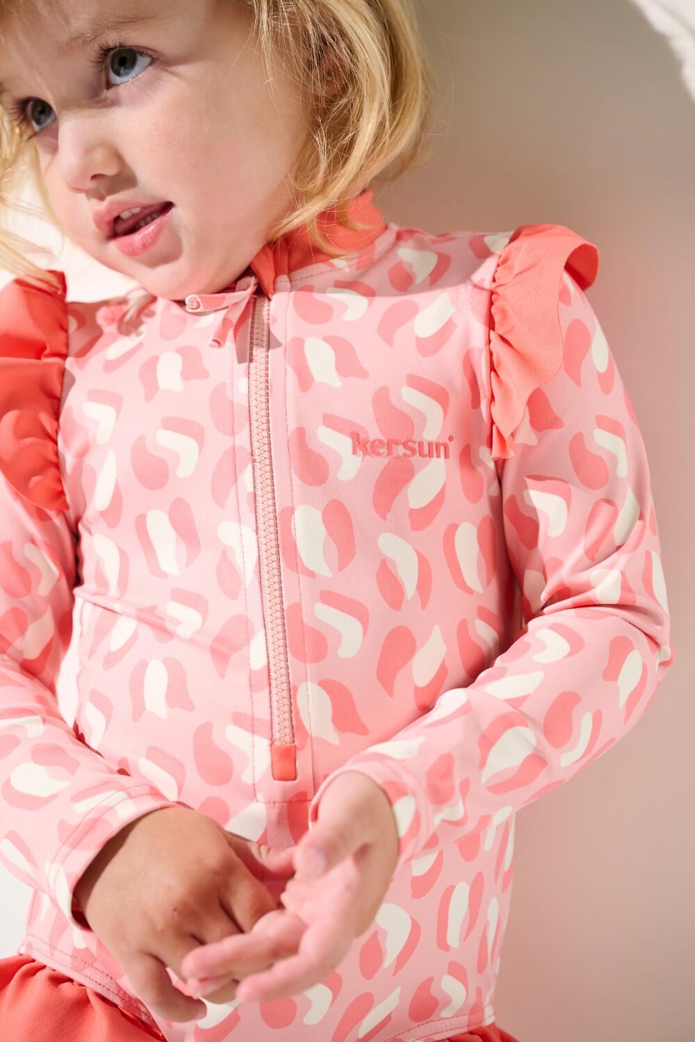 Maillot de bain 1 pièce manches longues anti-UV fille (2-4 ans) Rose, Flores 4/4