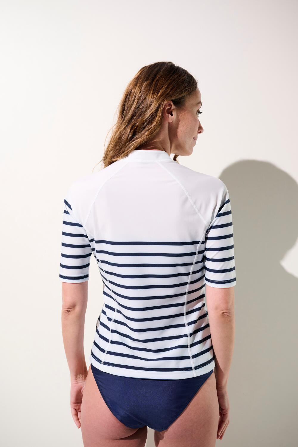 Veste de bain manches courtes anti-UV Femme Marinière, Malta, UPF 50+ 3/6