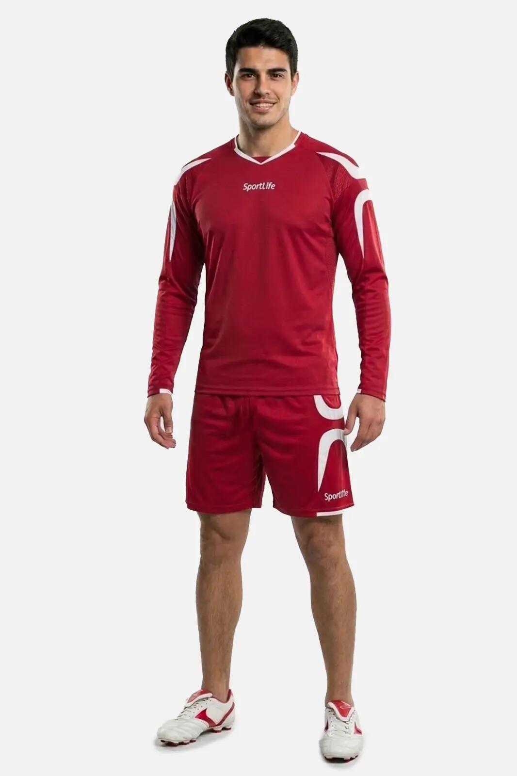 Set Tricou cu Maneca Lunga / Short Fotbal Rosu/Alb 2/2