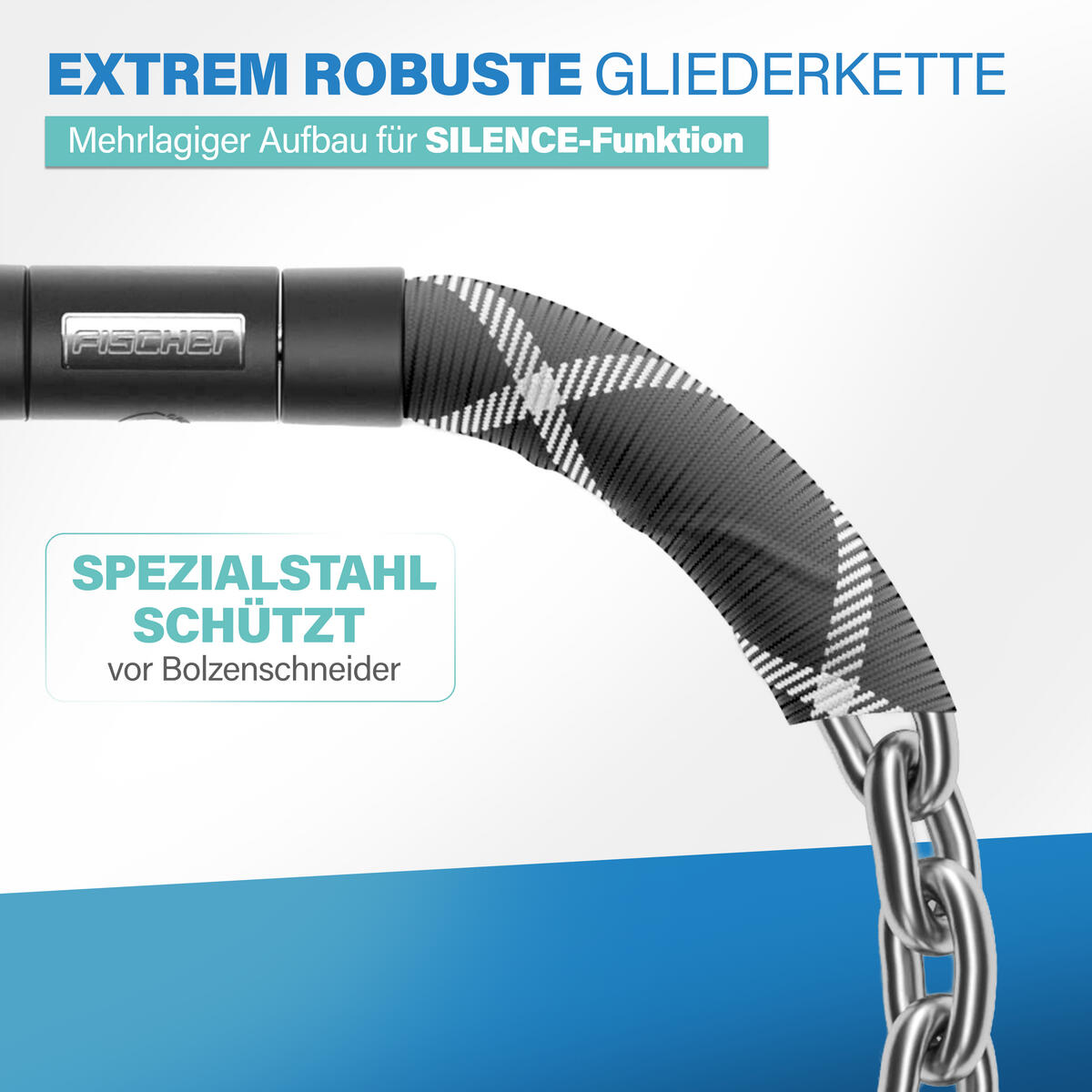 FISCHER Kettenschloss PROTEC SILENCE 100 cm, Spezialstahl mit Reflexstreifen 3/7