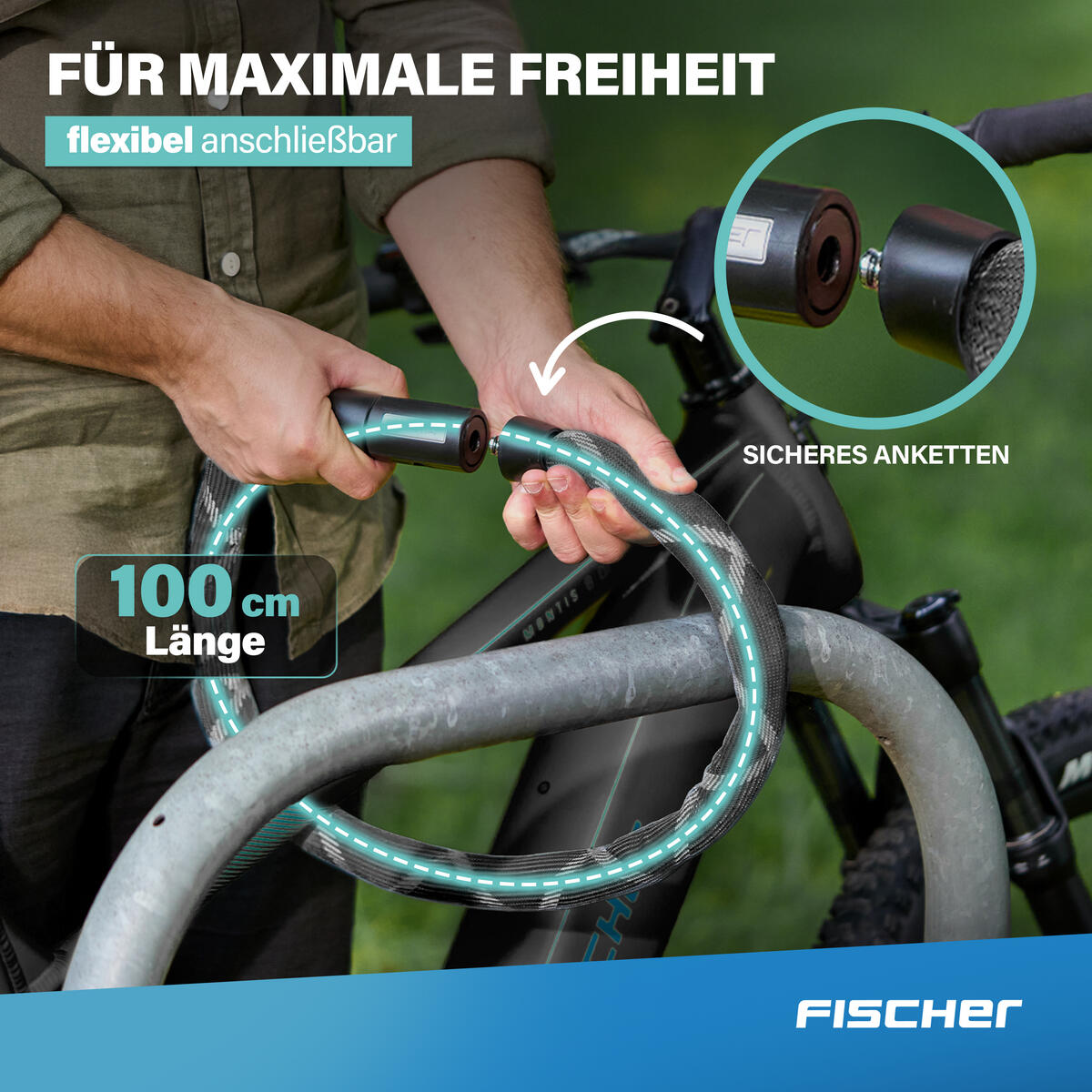 FISCHER Kettenschloss PROTEC SILENCE 100 cm, Spezialstahl mit Reflexstreifen 4/7