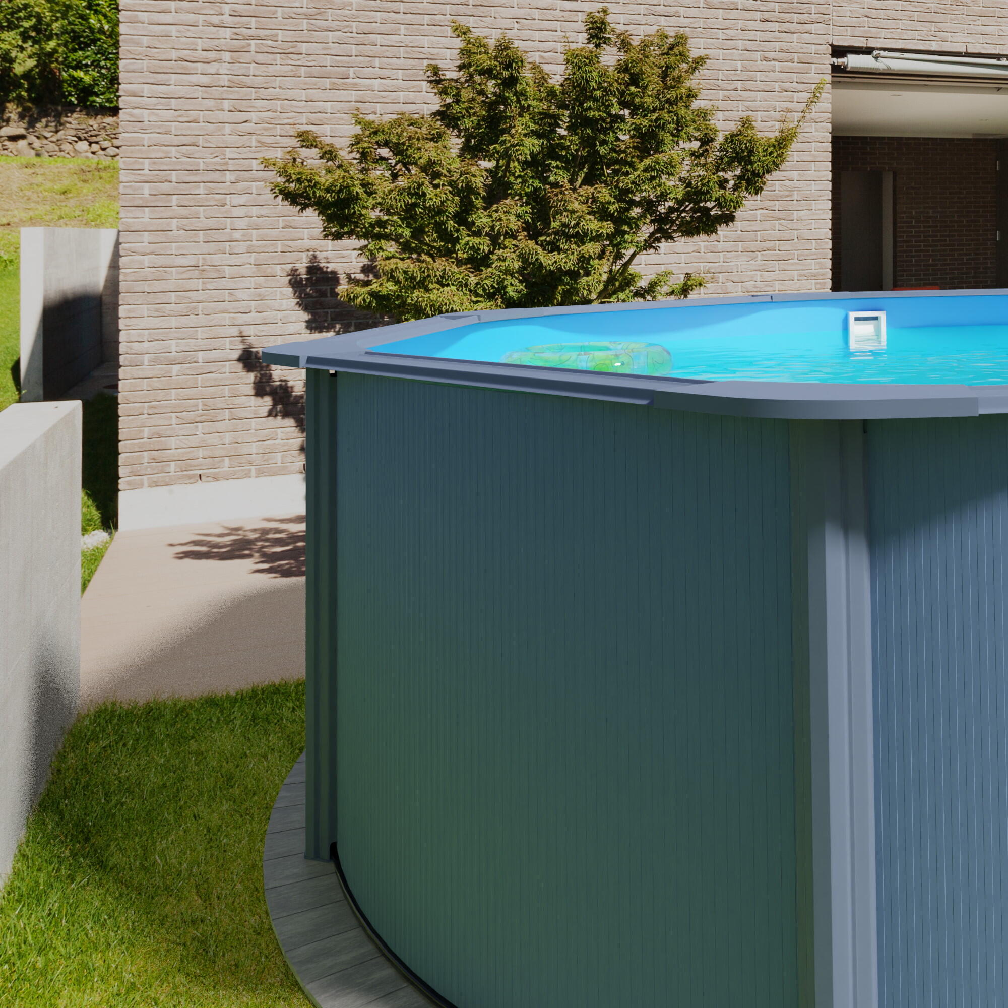 Stahlwandpool rund 350x120cm, Stahl 0,4mm anthrazit, Folie 0,3mm blau 6/7