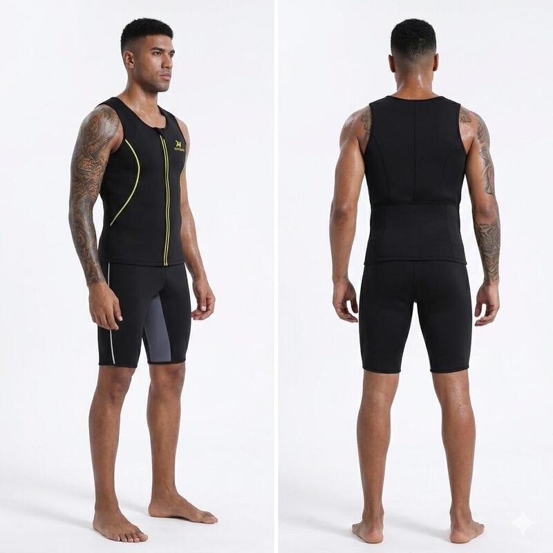 Costum Fitness pentru slabit barbati, Neopren, Negru