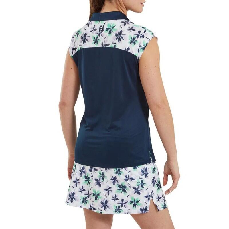 Polo de golf sans manches Footjoy pour femme, imprimé floral, bleu marine 3/6