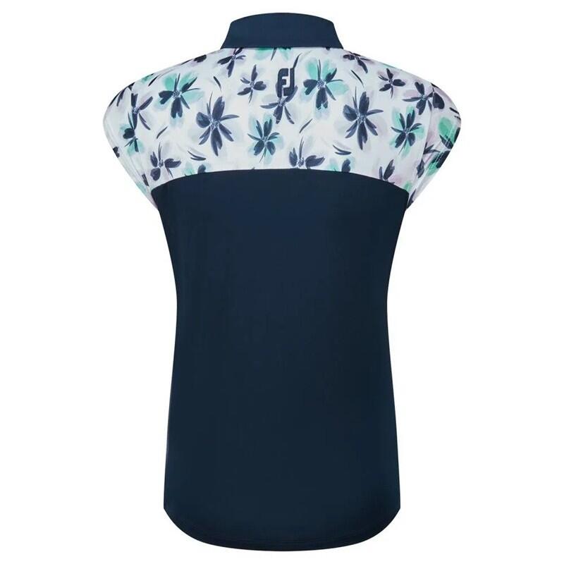 Polo de golf sans manches Footjoy pour femme, imprimé floral, bleu marine 6/6