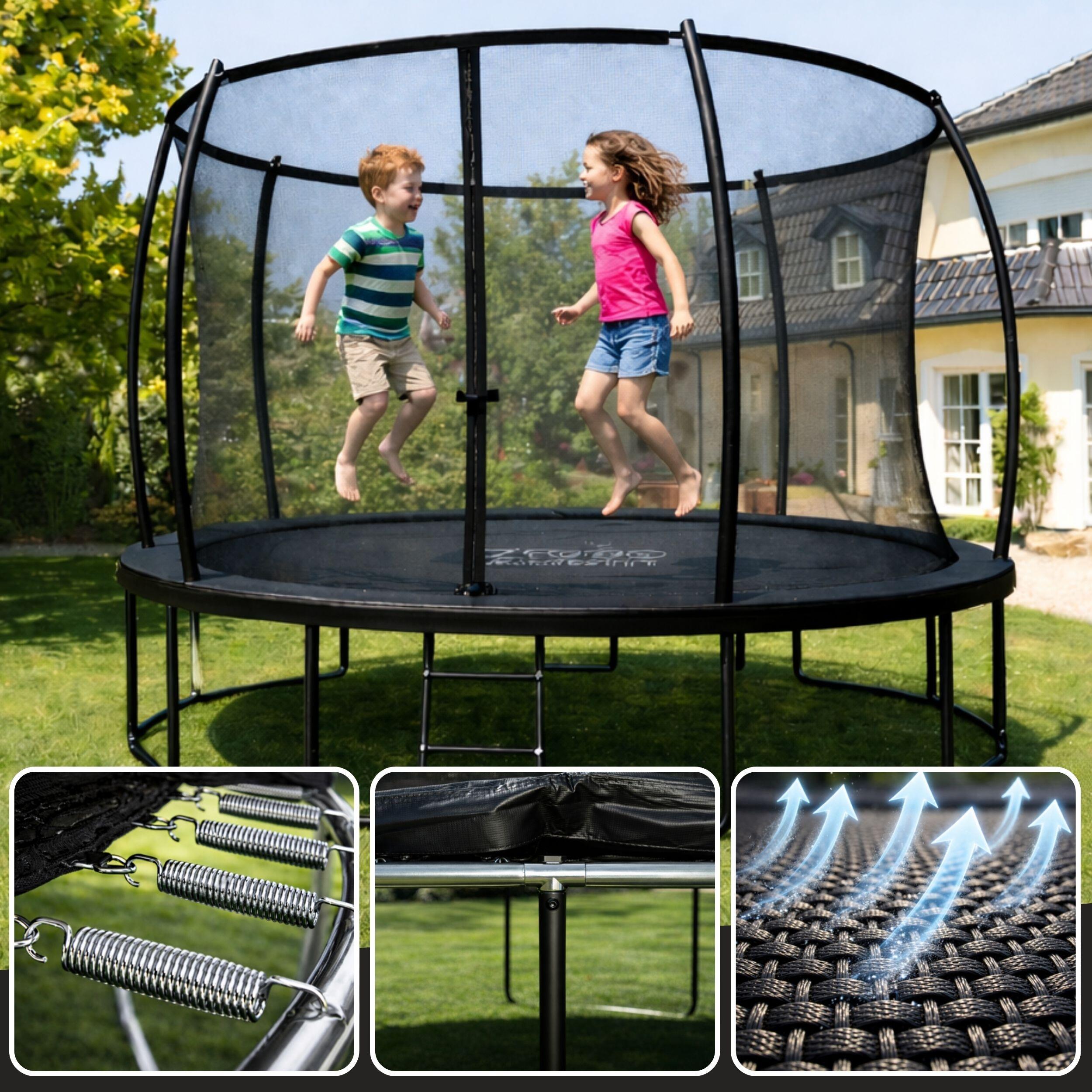 Trampolin Outdoor Ø 244 cm, TÜV GS, Smartes Klappnetz, Inkl. Leiter & Bodenanker 3/7