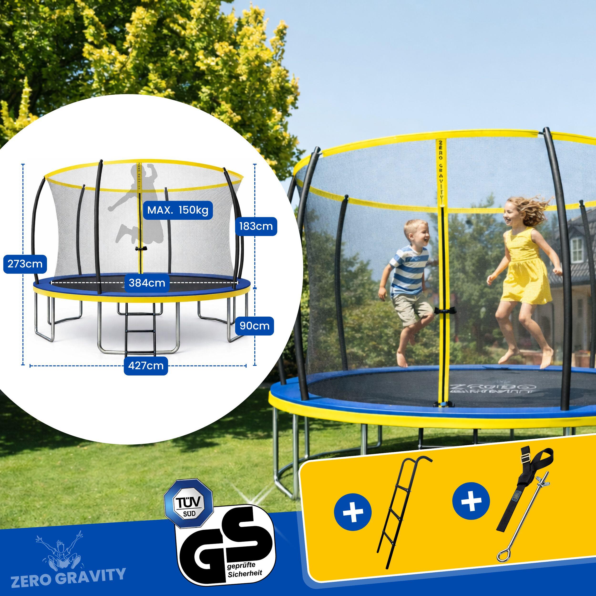 Trampolin Outdoor Ø 427 cm, TÜV GS, Smartes Klappnetz, Inkl. Leiter & Bodenanker 4/7