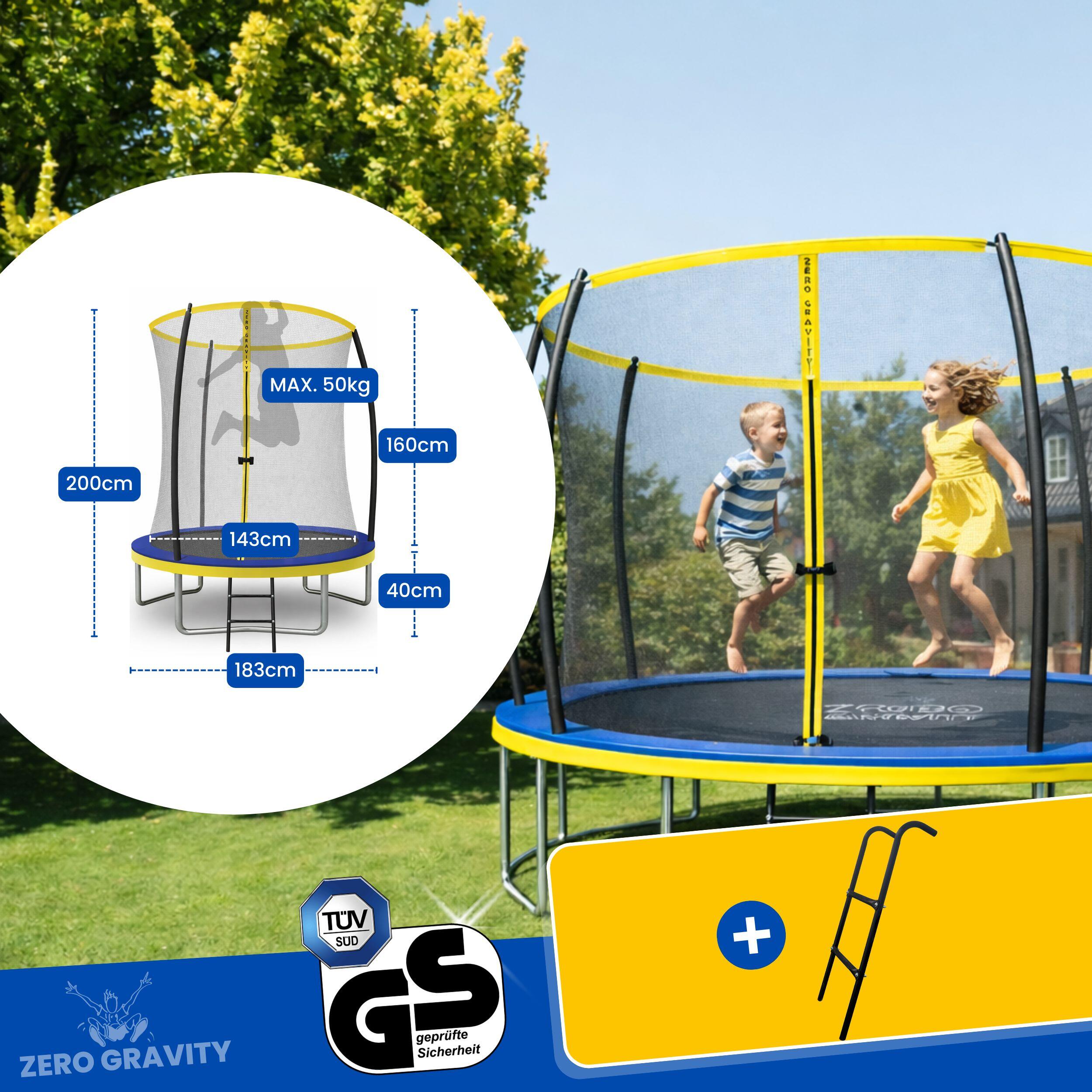 Trampolin Outdoor Ø 183 cm, TÜV GS, Smartes Klappnetz, Inkl. Leiter 4/7