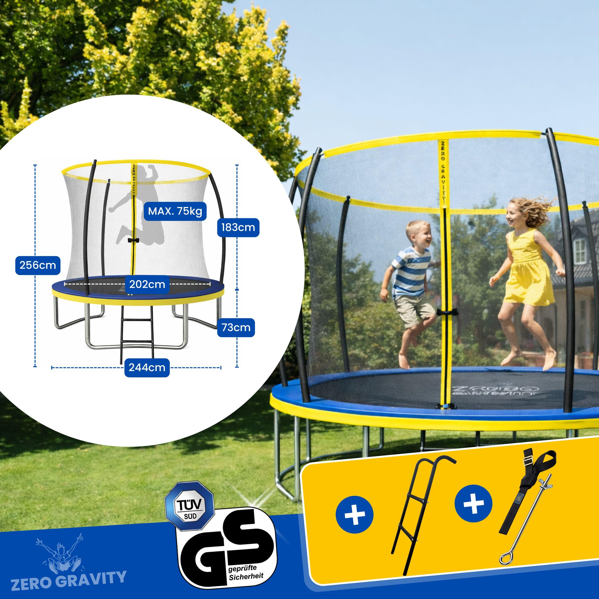 Trampolin Outdoor Ø 244 cm, TÜV GS, Smartes Klappnetz, Inkl. Leiter & Bodenanker 4/7