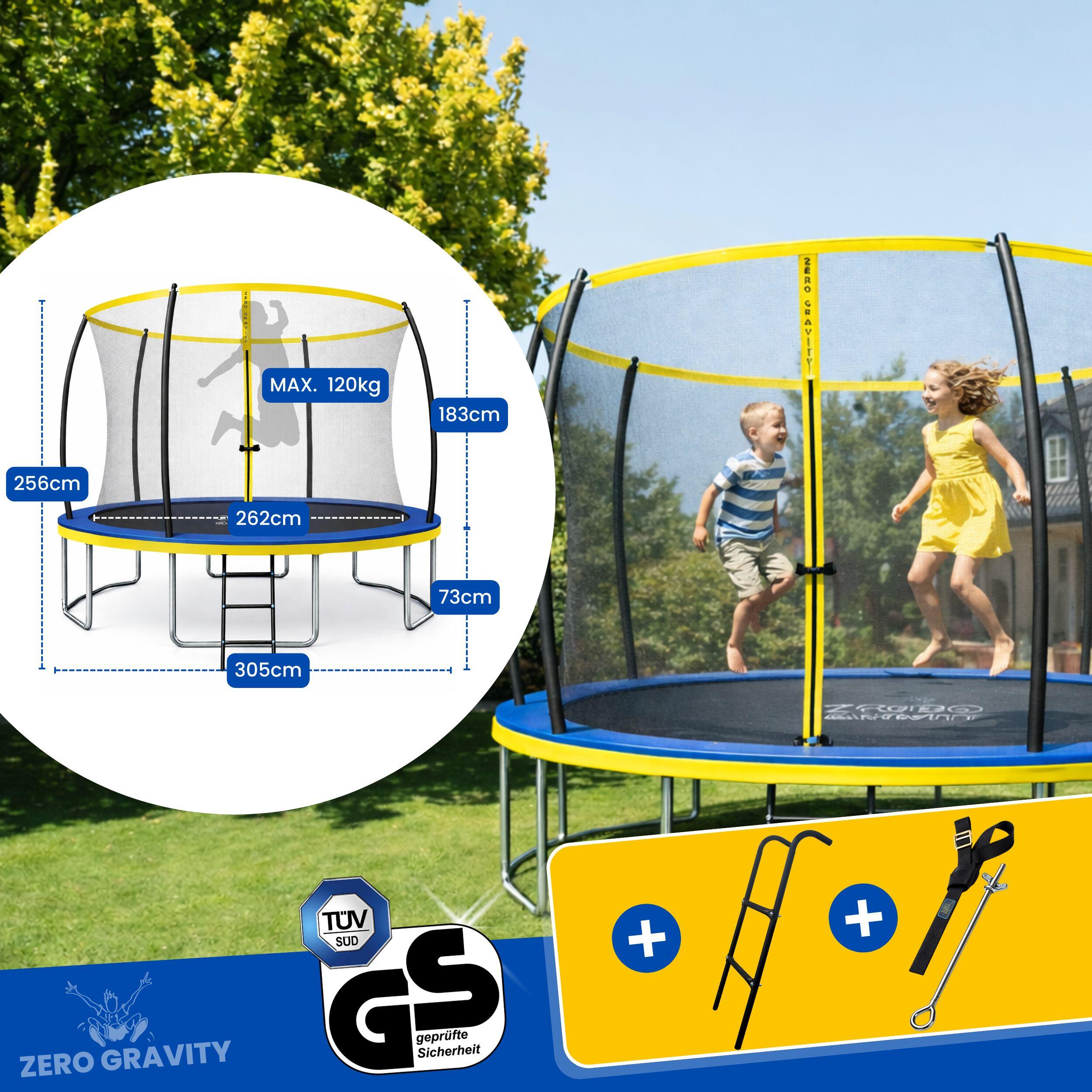 Trampolin Outdoor Ø 305 cm, TÜV GS, Smartes Klappnetz, Inkl. Leiter & Bodenanker 4/7