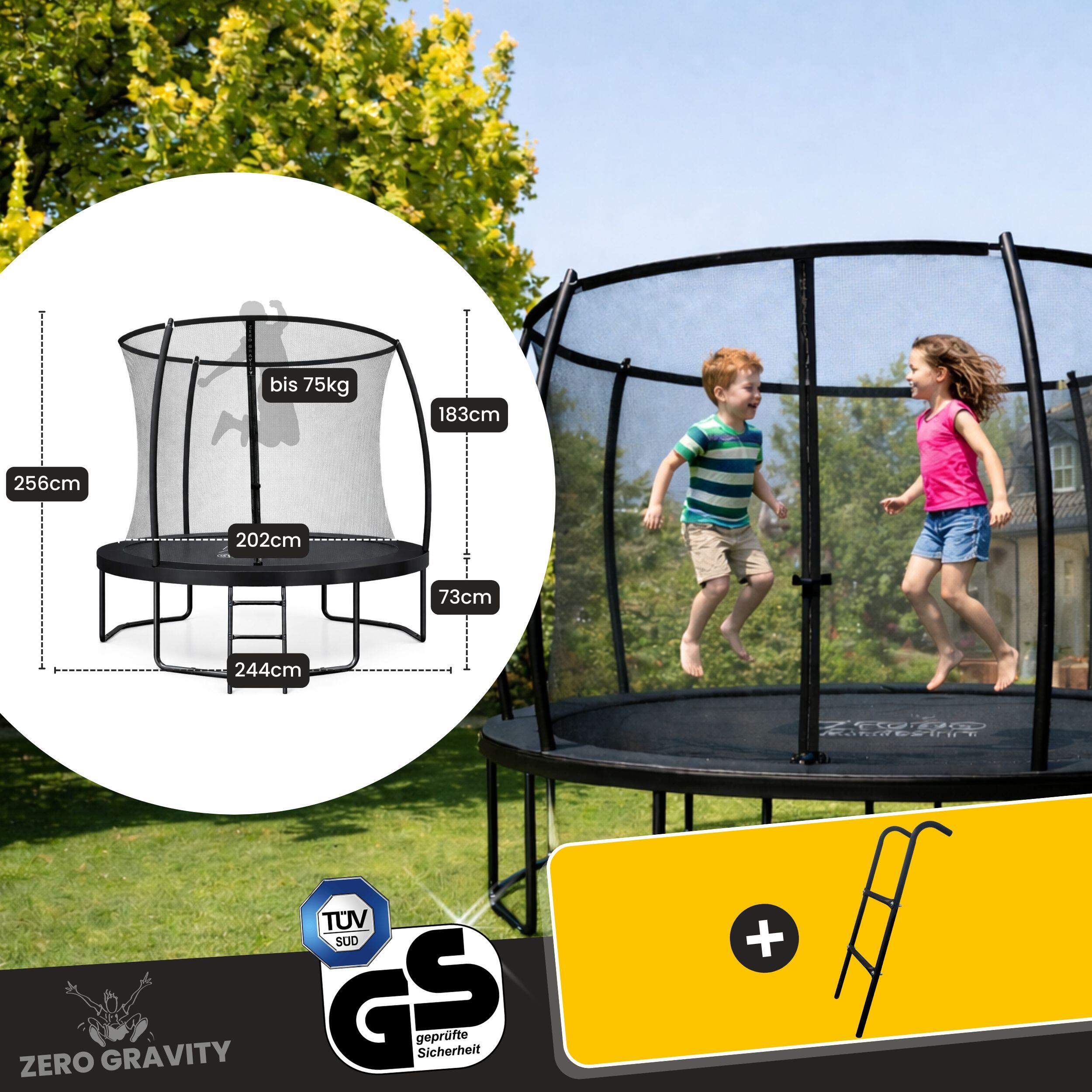 Trampolin Outdoor Ø 244 cm, TÜV GS, Smartes Klappnetz, Inkl. Leiter & Bodenanker 4/7