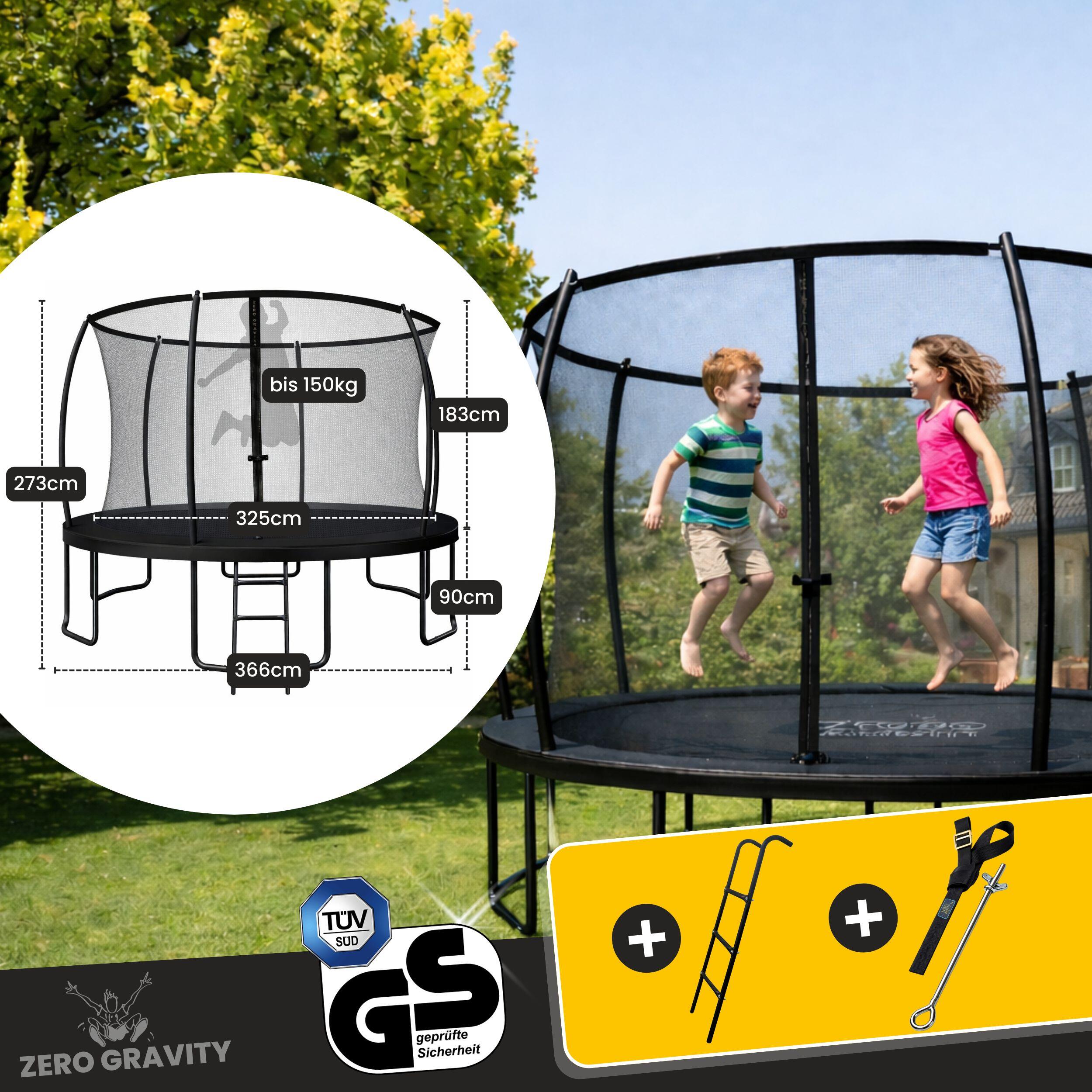 Trampolin Outdoor Ø 366 cm, TÜV GS, Smartes Klappnetz, Inkl. Leiter & Bodenanker 4/7