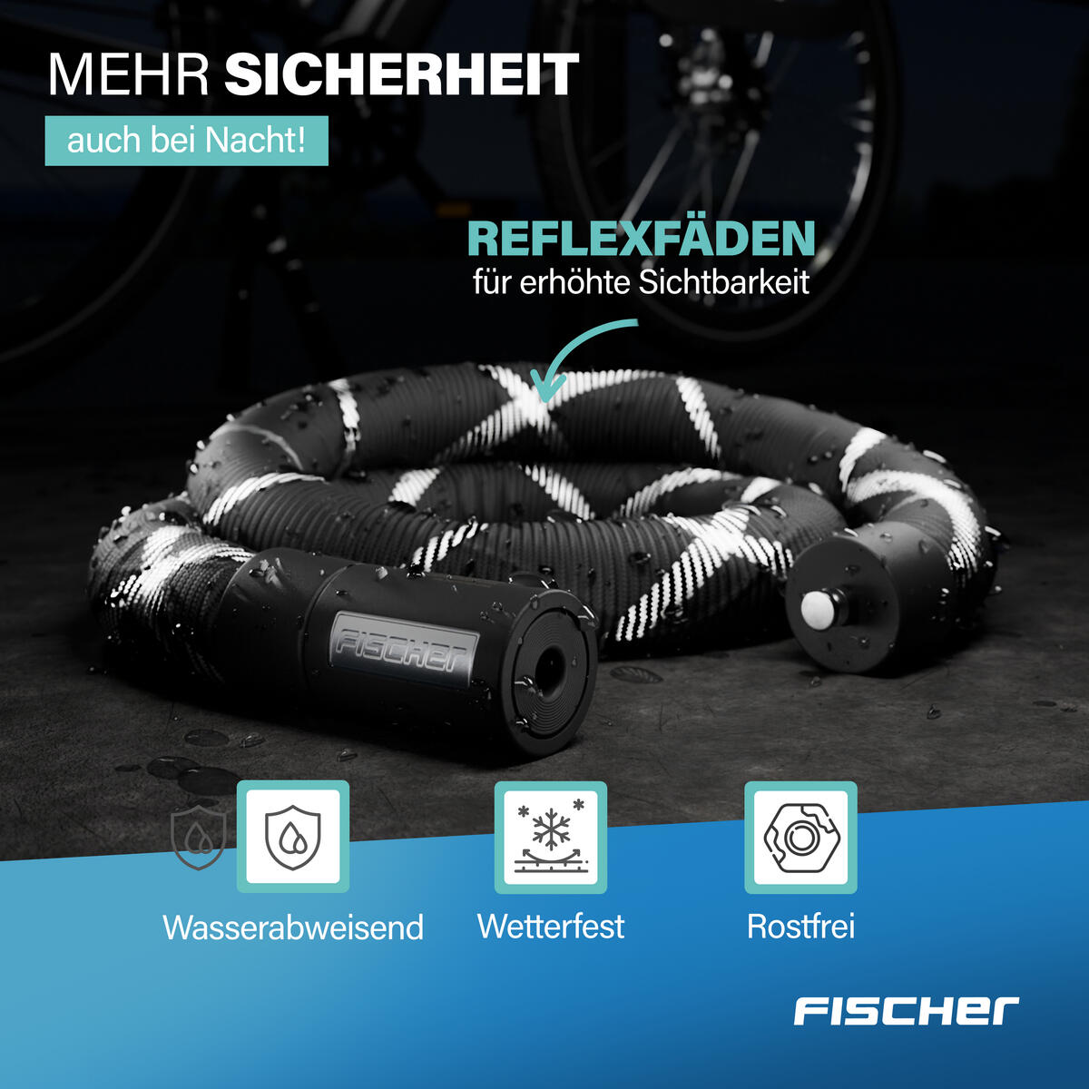 FISCHER Kettenschloss PROTEC SILENCE 100 cm, Spezialstahl mit Reflexstreifen 7/7