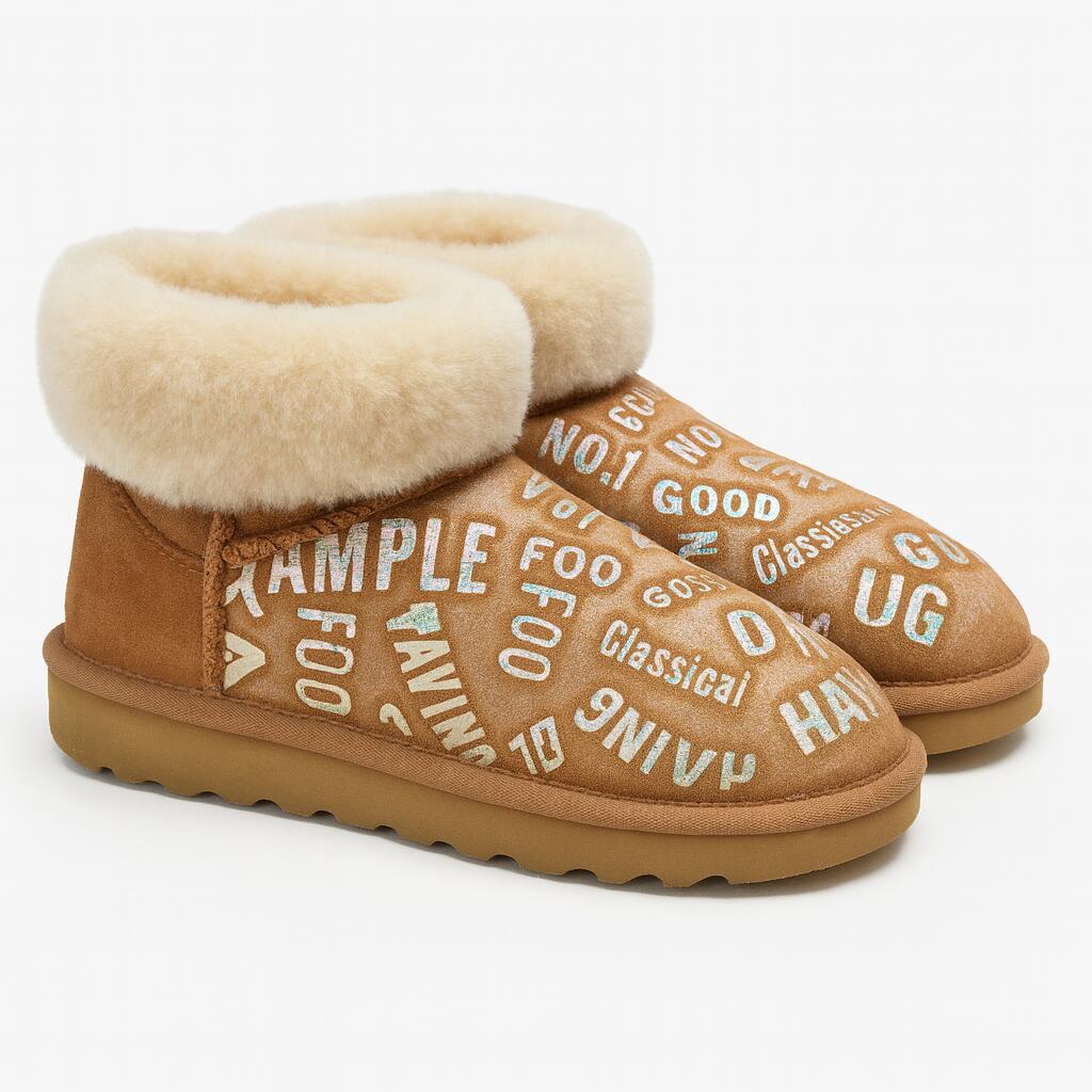 Womens Australian Sheepskin Wool Fur Mini UGG Ankle Boots in Metallic Chestnut