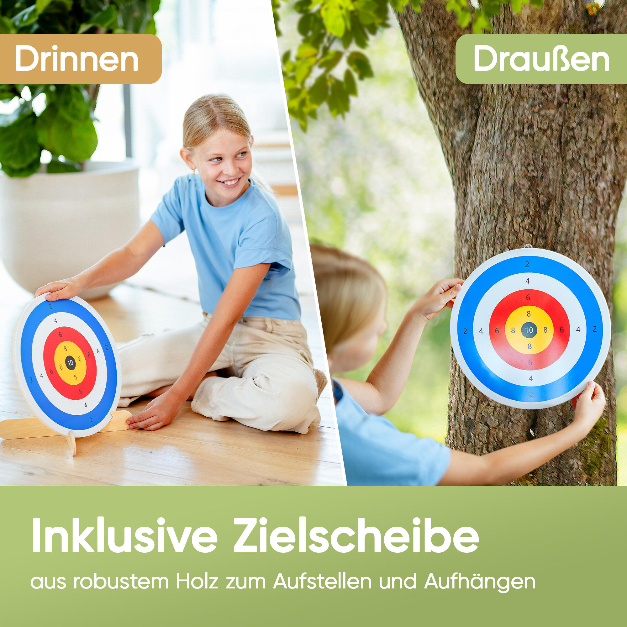 Pfeil und Bogen Holzspielzeug mit Holz-Zielscheibe ab 3 Jahren 3/7