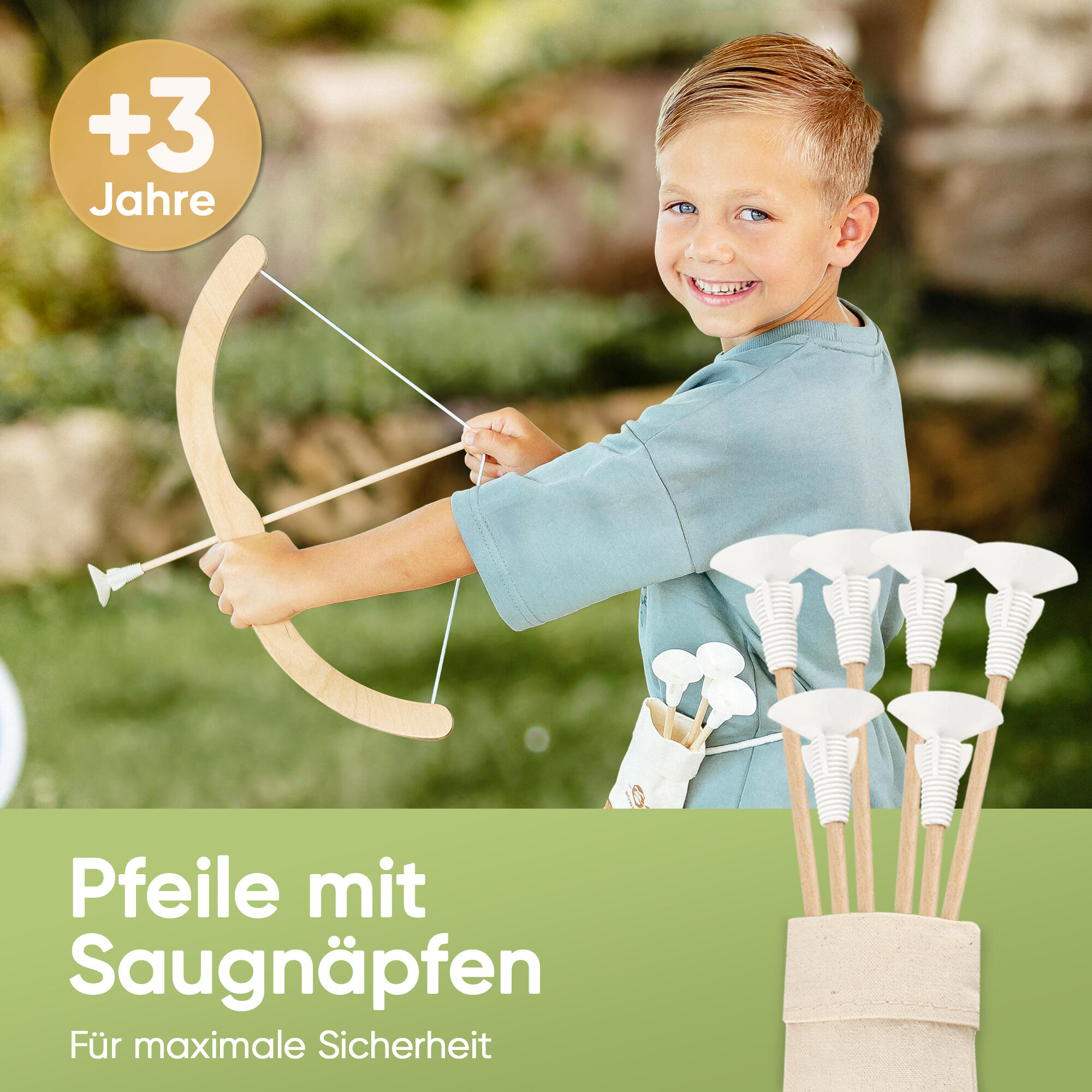 Pfeil und Bogen Holzspielzeug mit Holz-Zielscheibe ab 3 Jahren 2/7