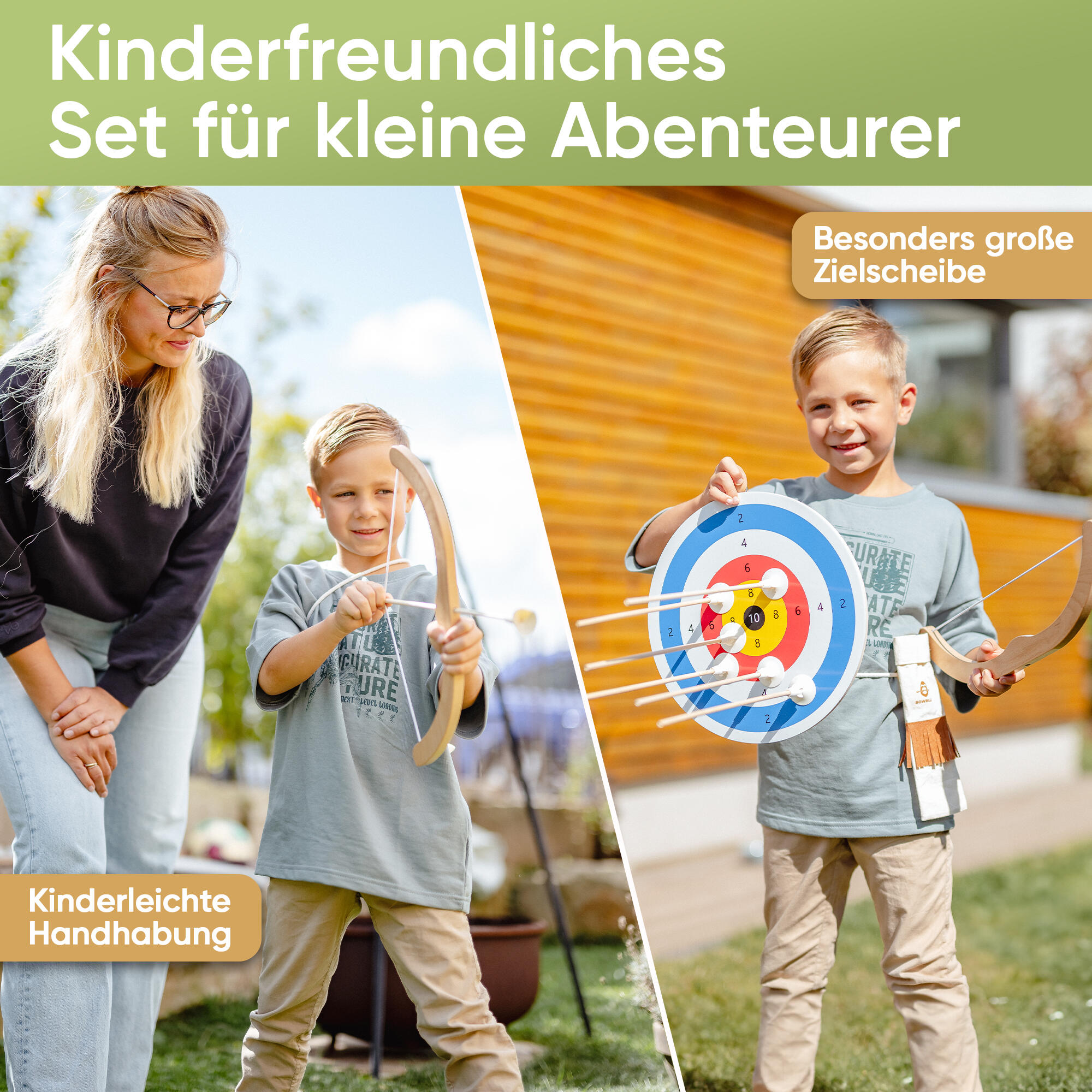 Pfeil und Bogen Holzspielzeug mit Holz-Zielscheibe ab 3 Jahren 6/7