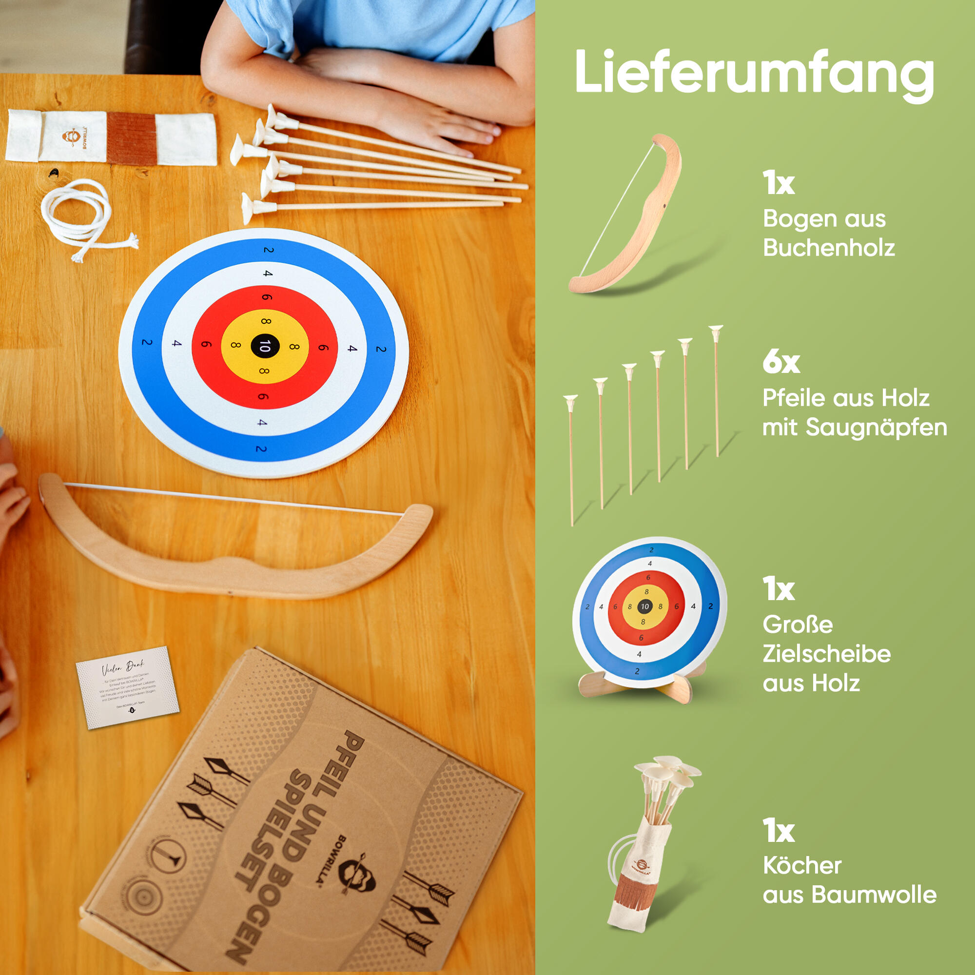 Pfeil und Bogen Holzspielzeug mit Holz-Zielscheibe ab 3 Jahren 4/7