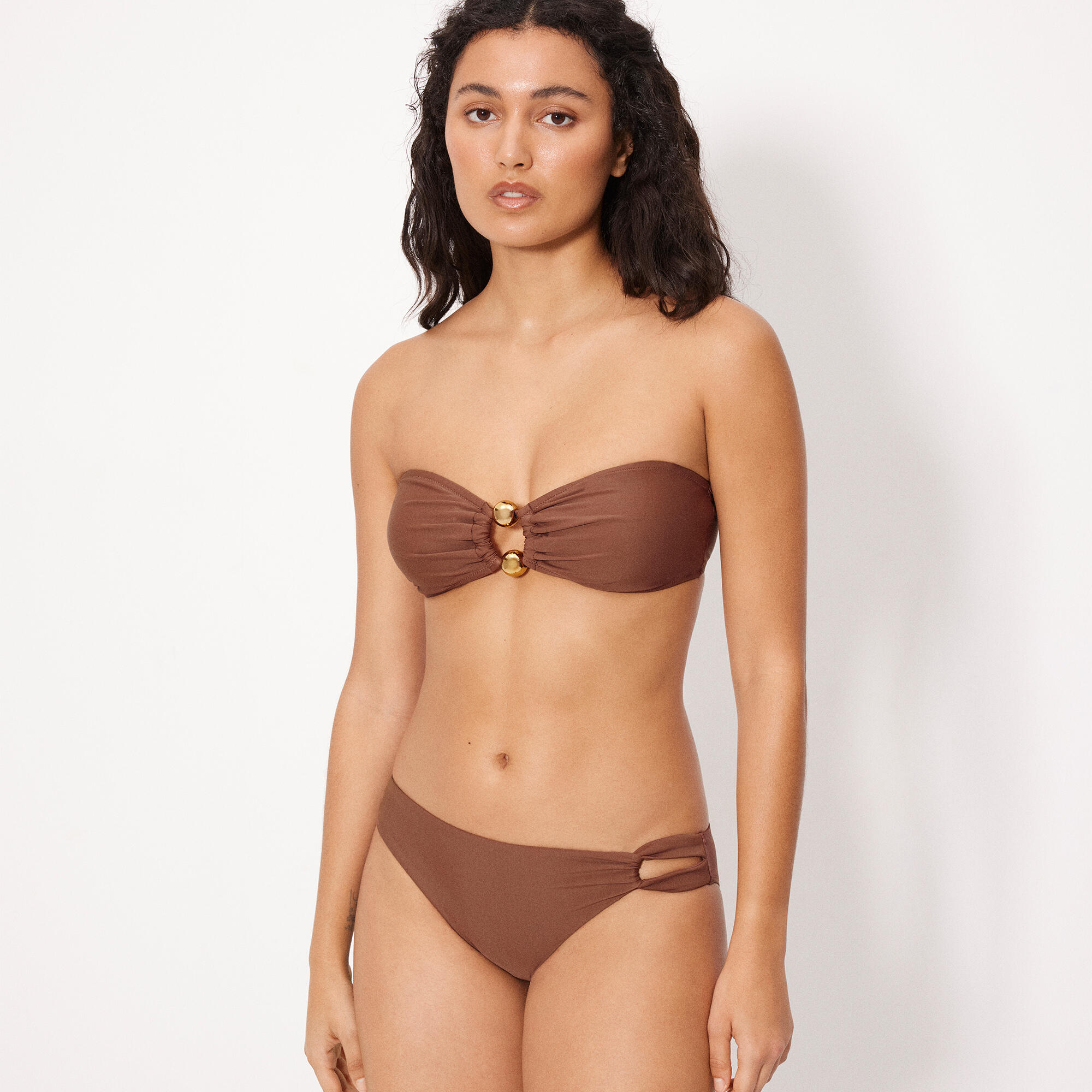 Ensemble bikini bandeau marron, bonnet B 1/5