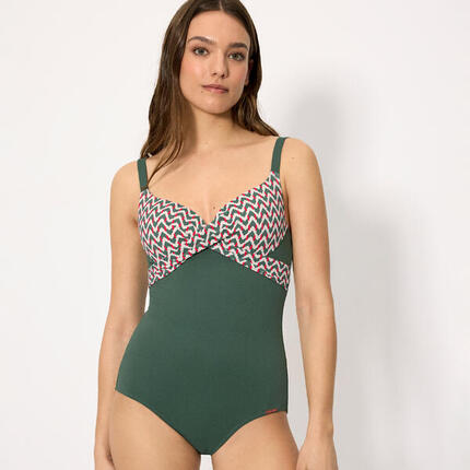 Maillot de bain gainant à armatures, en micropiqué imprimé vert bouteille, bonne