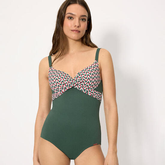 Maillot de bain gainant à armatures, en micropiqué imprimé vert bouteille, bonne