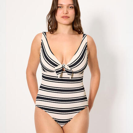 Maillot de bain gainant à armatures, effet pois, bonnet C