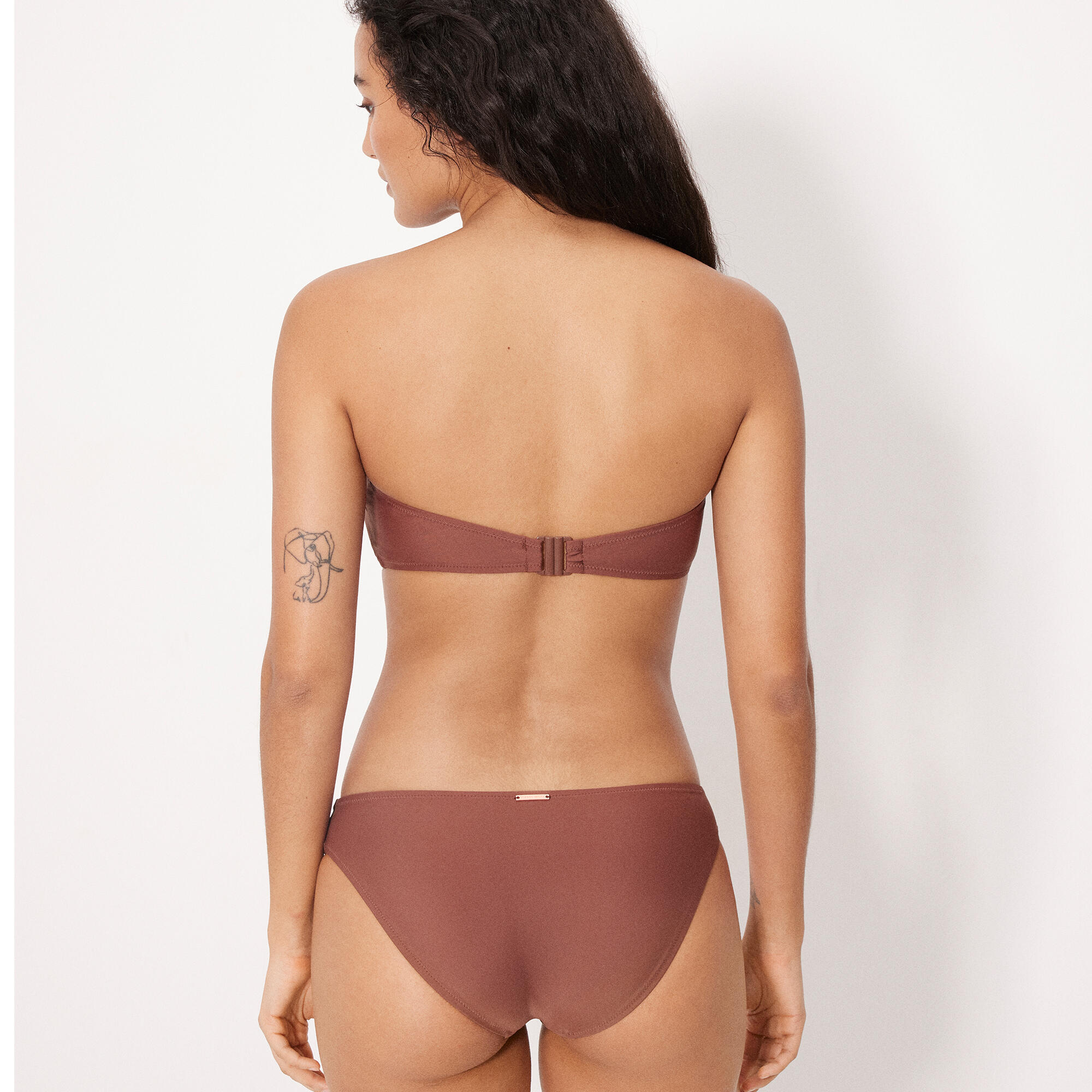 Ensemble bikini bandeau marron, bonnet B 2/5