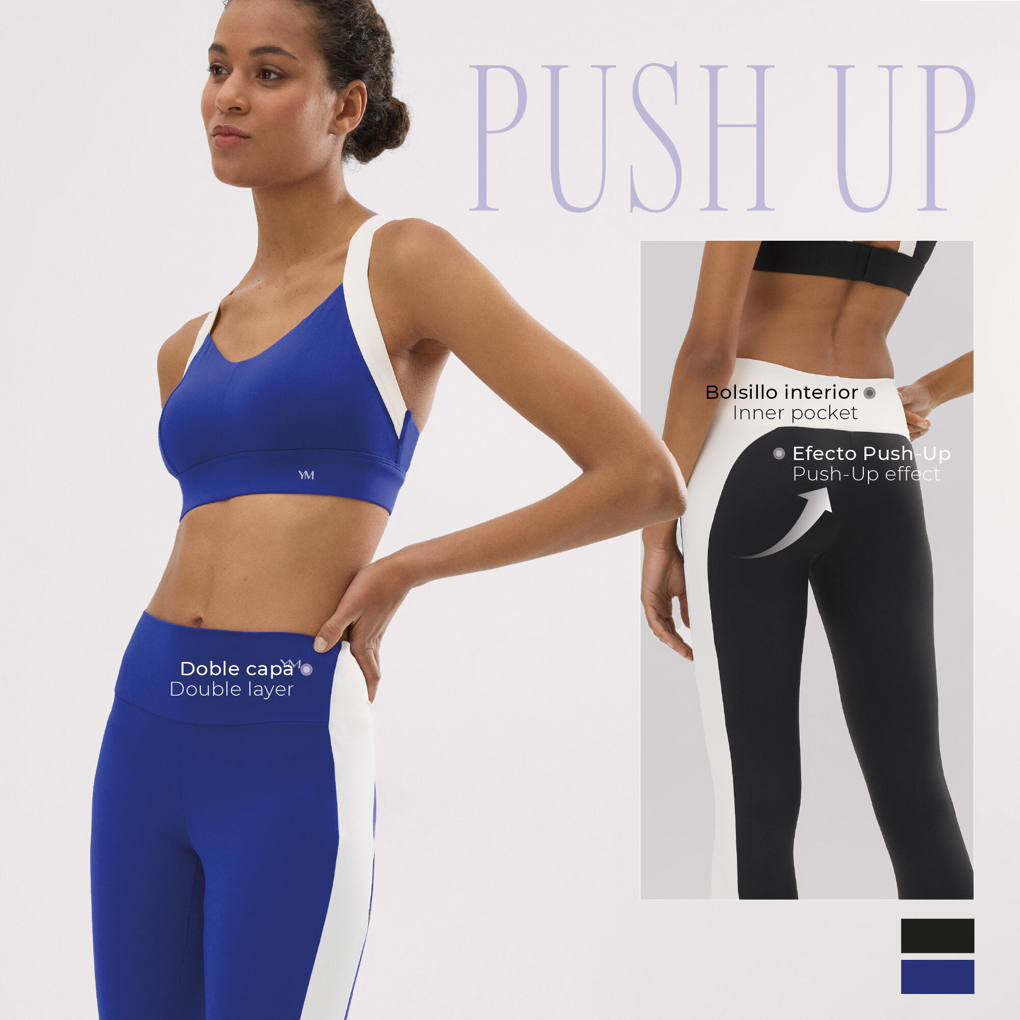 Leggings deportivos largos efecto push-up negros con franja en contraste 6/6